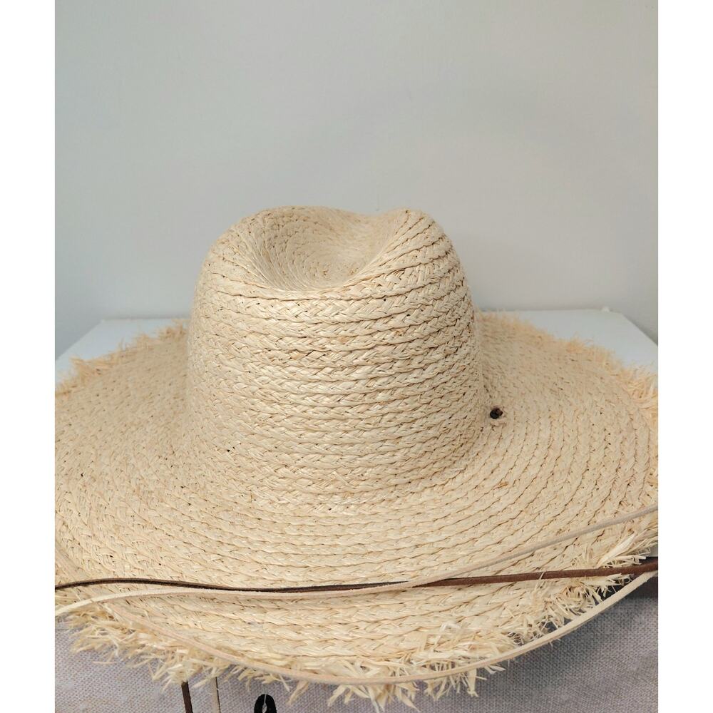 Steve Madden Embellished Straw Sun Hat Frayed Wide Brim Jeweled Boho Beach O/S - Picture 11 of 13